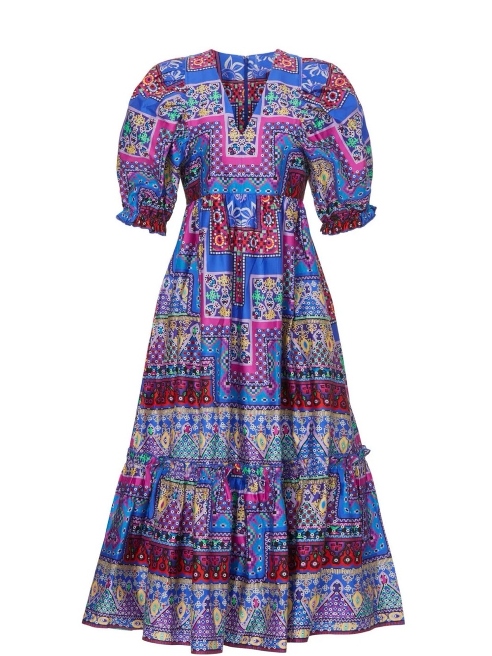 HUNTER BELL Blue & Purple Patchwork V-Neck Maxi Dress